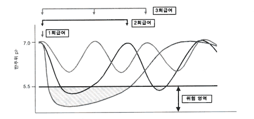 [그림 1. 사료 급여회수에 따른 반추위내 pH변화]